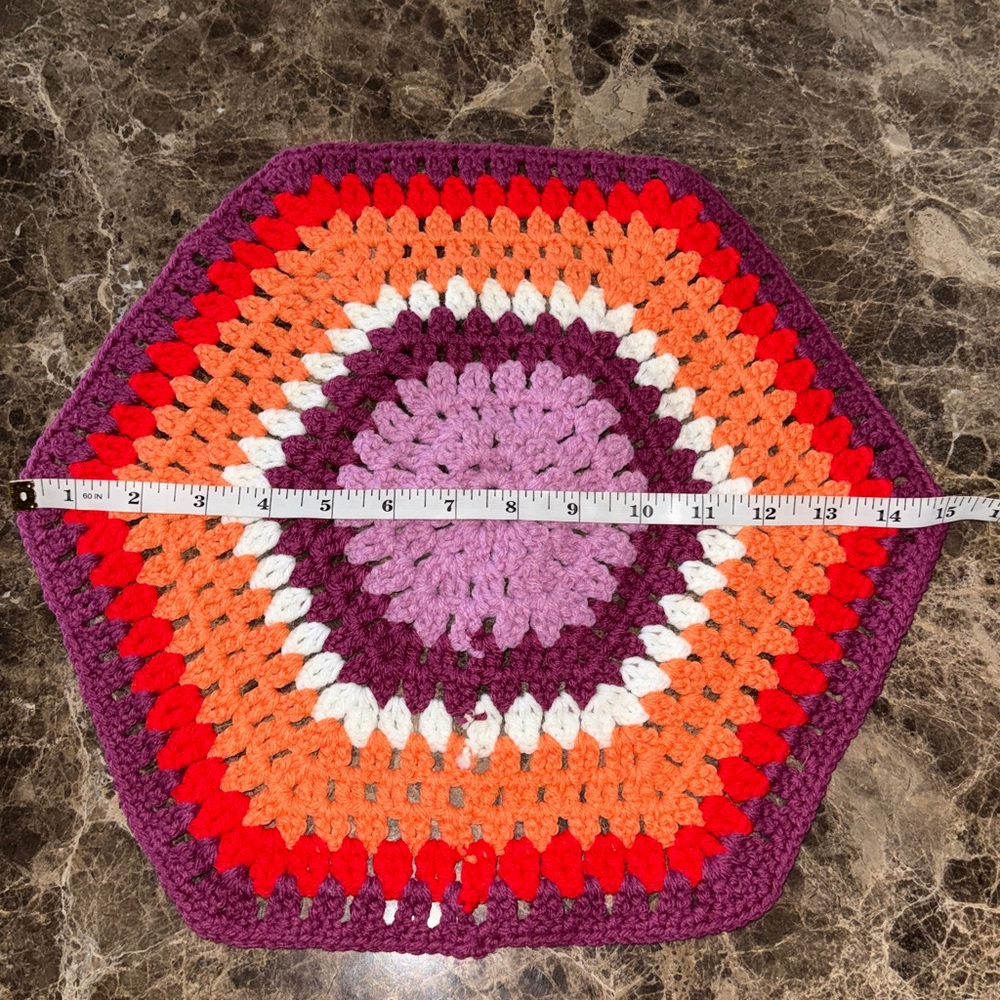 Vintage Handmade Boho Colorful Hexagon Crochet Doily/Coaster/Trivet - Picture 3 of 4